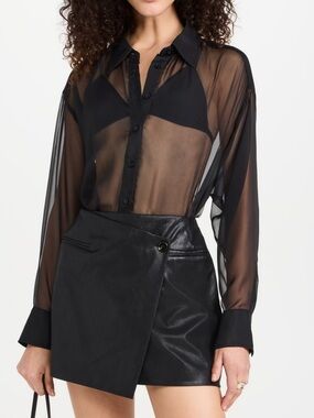 Black sheer button down